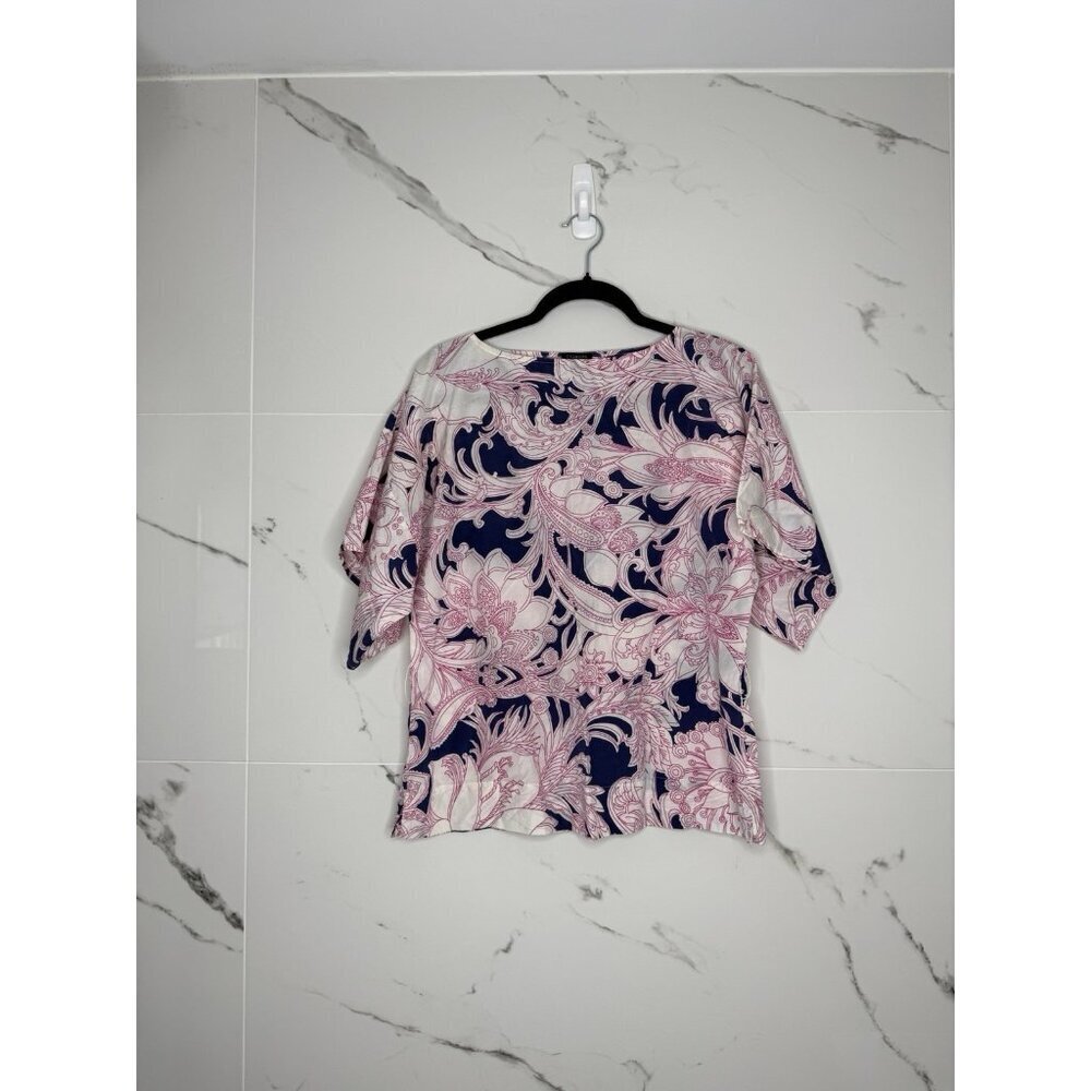 Talbots Floral Print Kimono Blouse With Belt Size Small Silk Cotton Floral Belt‌